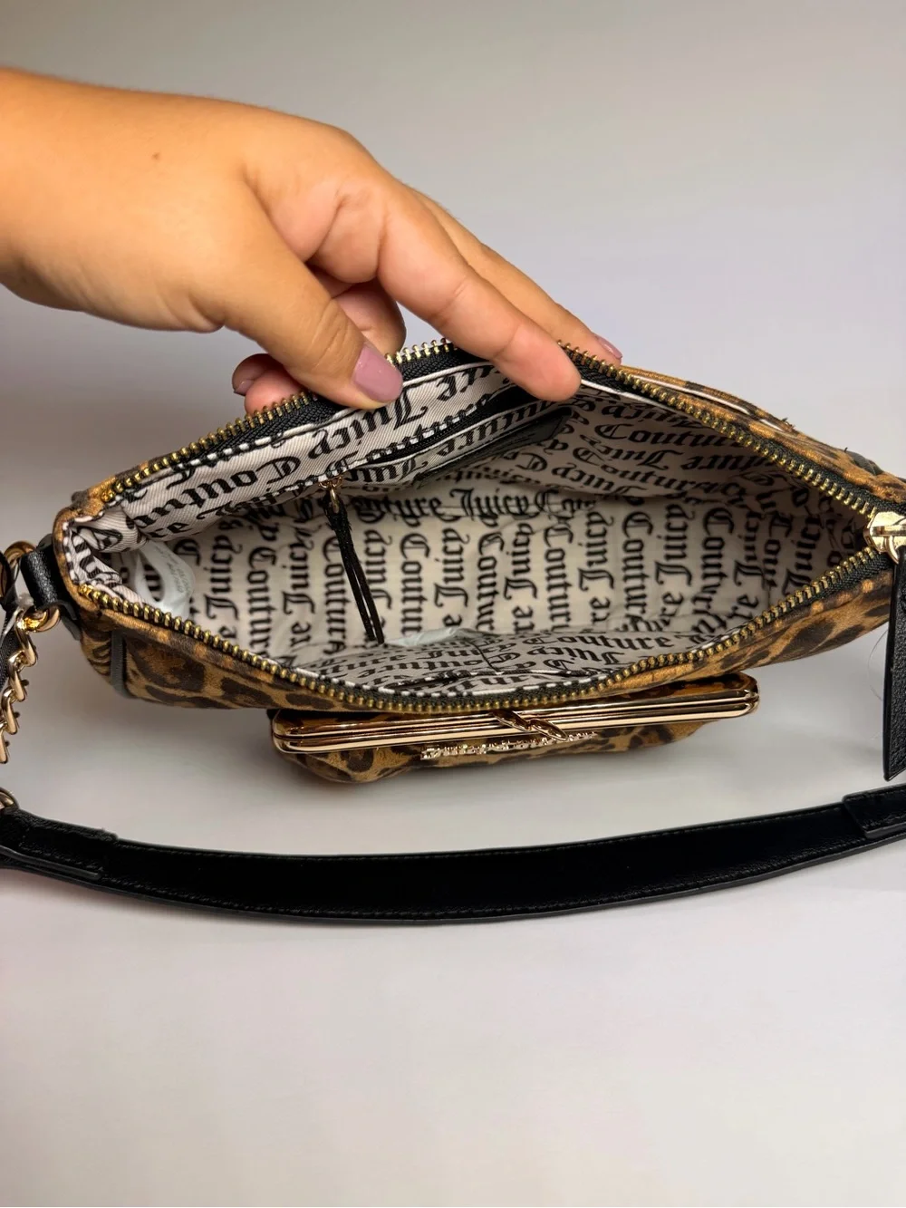 Juicy Couture Leopard-Print Shoulder Bag with Black Bow